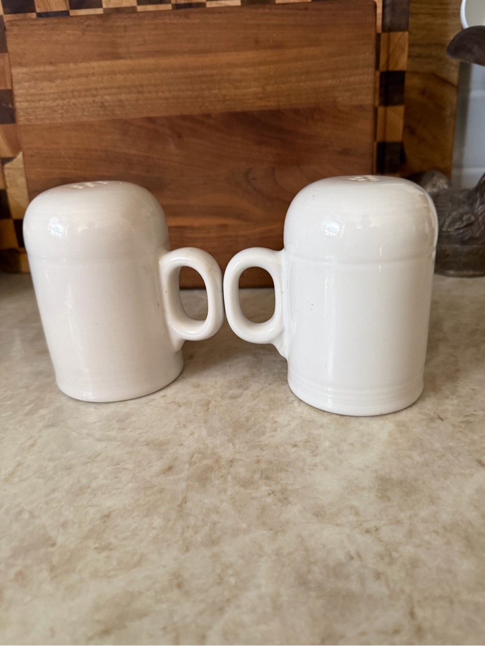 Vintage white fiesta stove top salt & pepper shakers